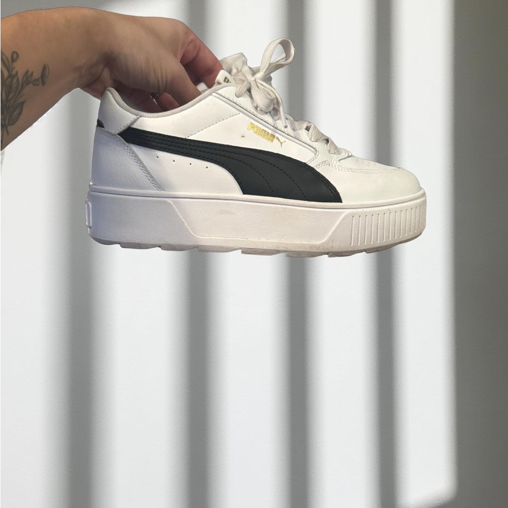 Puma Classic White and Black Platform Sneakers